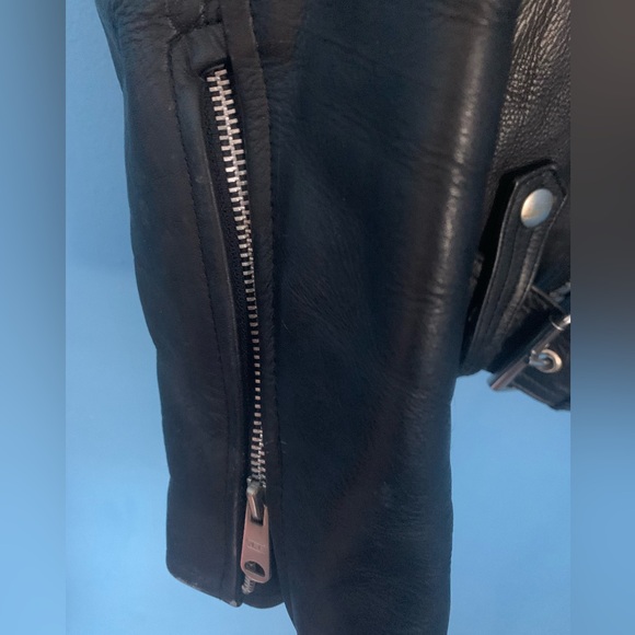 Vintage Leather 2000 Black Genuine Leather Moto Biker Jacket with Belt - Picture 3 of 12